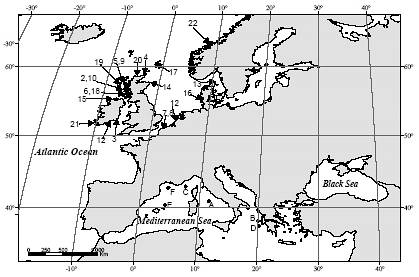 Pmimage5 Origine des échantillons récoltés en Méditerranée et sur la cote Atlantique